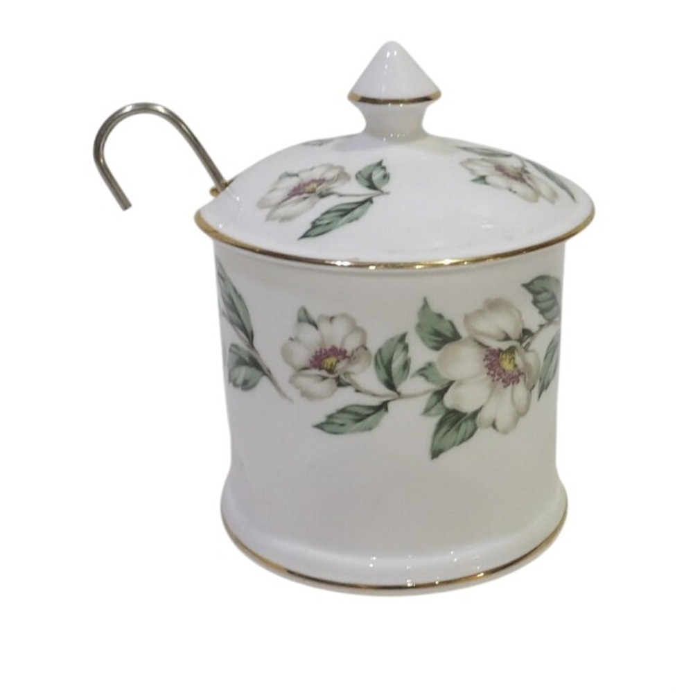 Crown Staffordshire Fine Bone China Floral Jam Pot with Lid and Ladle England